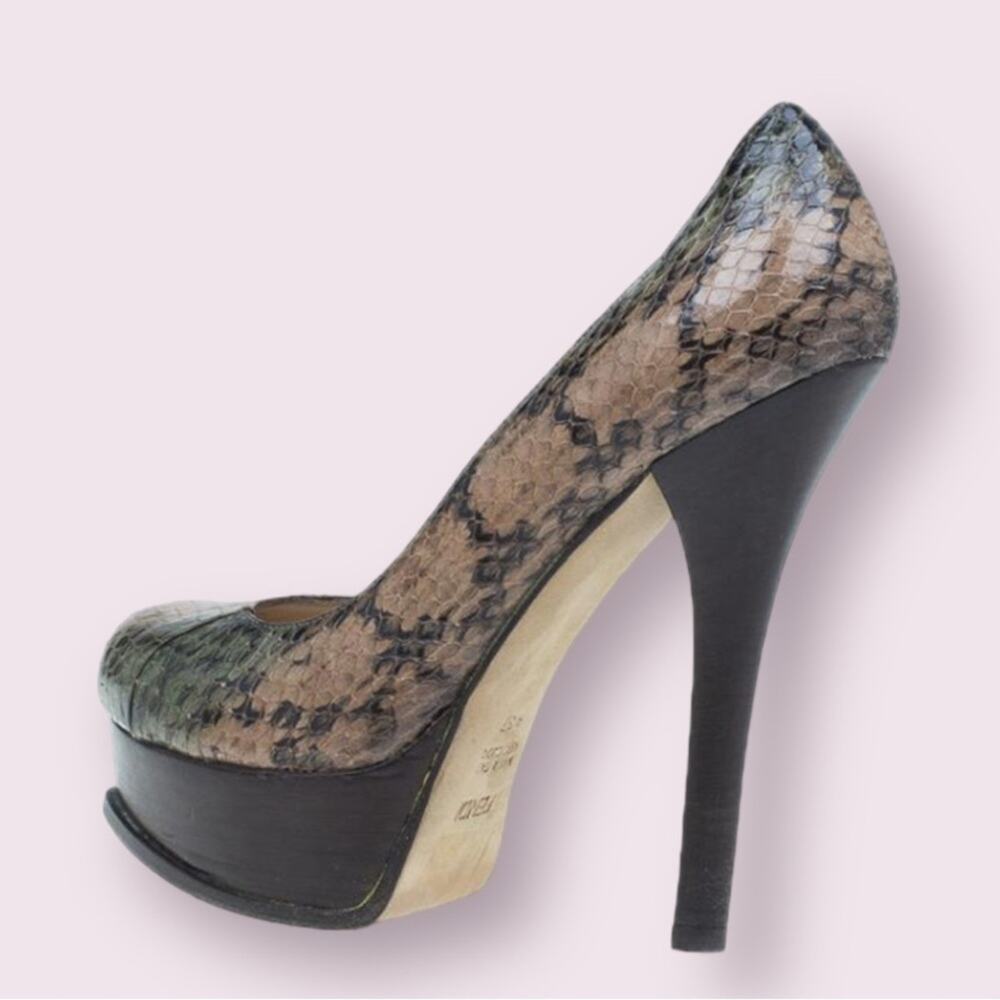 Fendi Brown Python Platform Pumps | Size 8.5 - image 3